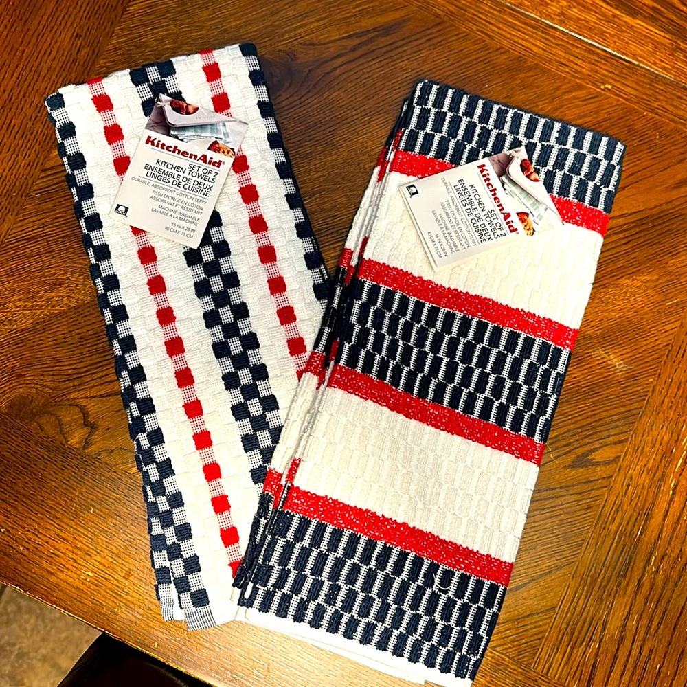 NWT 2 Kitchen aid towel sets! Red, white and blue colored! 100% cotton.